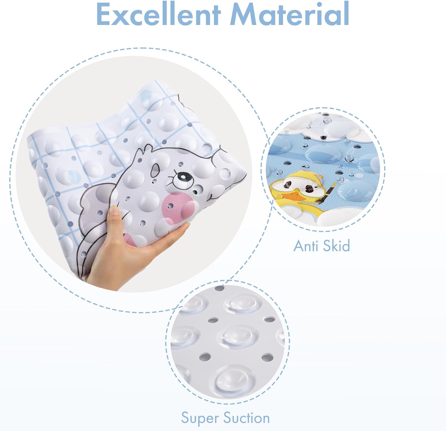 AmazerBath Baby Bath Mat with Suction Cups and Cartoon Design