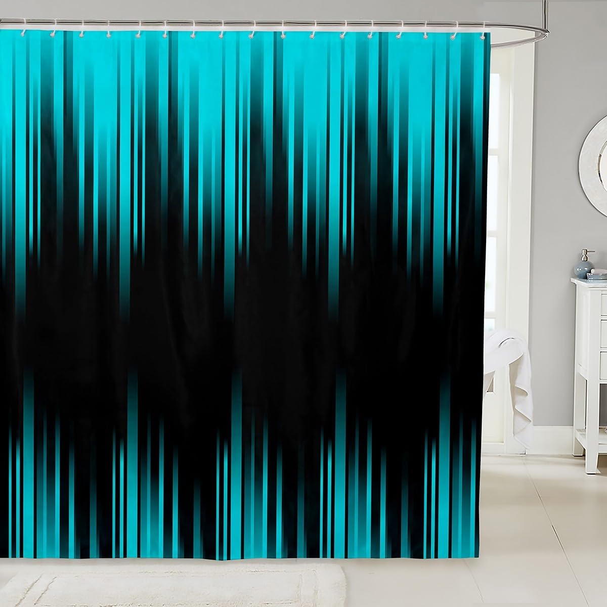 Erosebridal Teal Black Ombre Shower Curtain Set with 14 Hooks