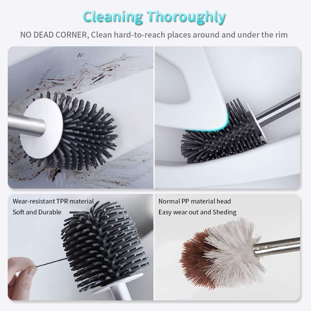 Toilet Brush with Holder and Silicone Bristles