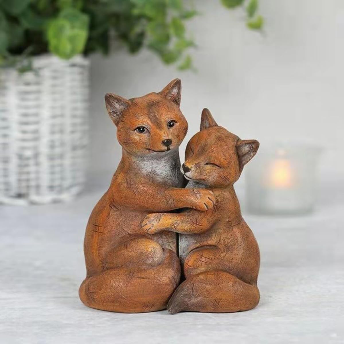 Cute Hugging Couple Fox Sculpture Valentines Decoration