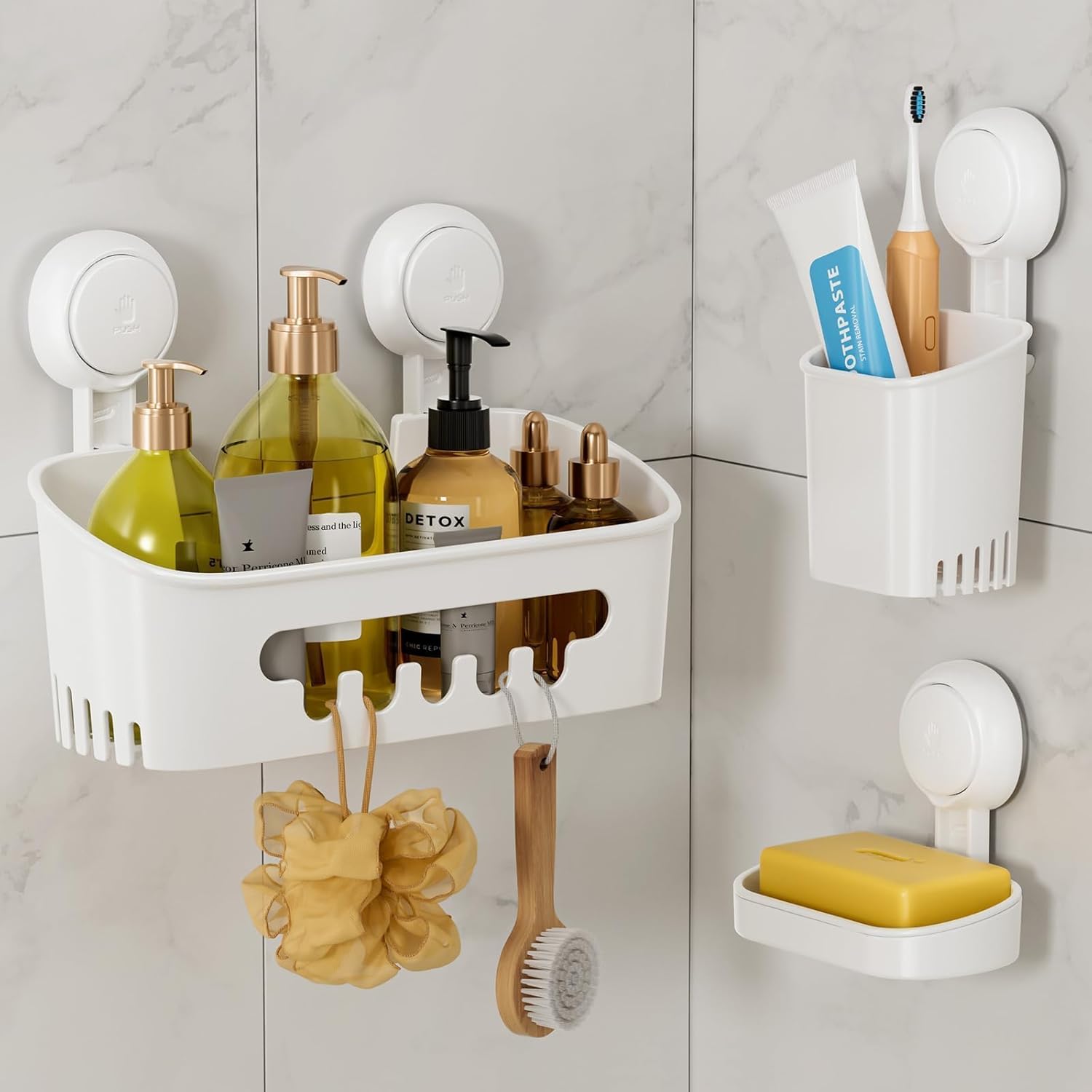 LEVERLOC Shower Caddy Suction Cup Set with 3 Holders