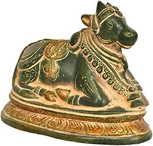 Exotic India Sitting Nandi Brass Statue for Shiva Pooja