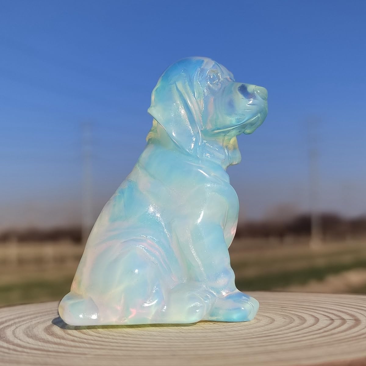 Crystal Dog Figurine Carved Dog Skull Stone Sculpture Opalite Decor