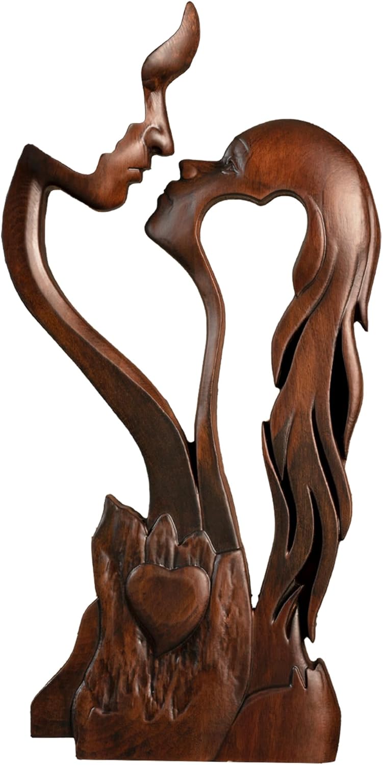 Wooden Kissing Couple Ornament 10 Inch
