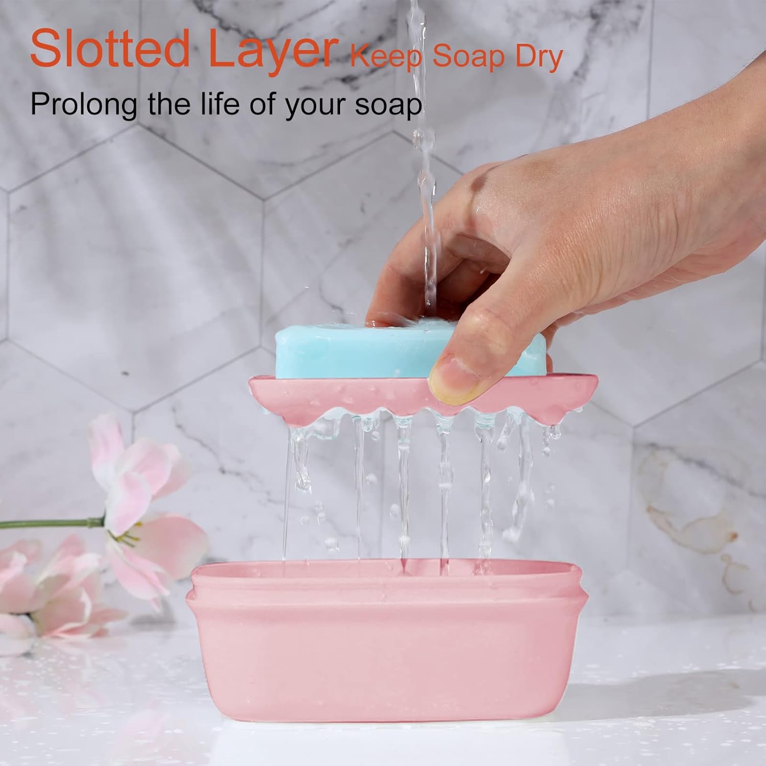 Quatish Travel Soap Holder with Lid 2 Pack Pink