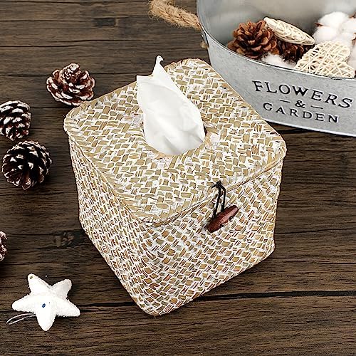 Sumnacon Seagrass Tissue Box Cover with Lid