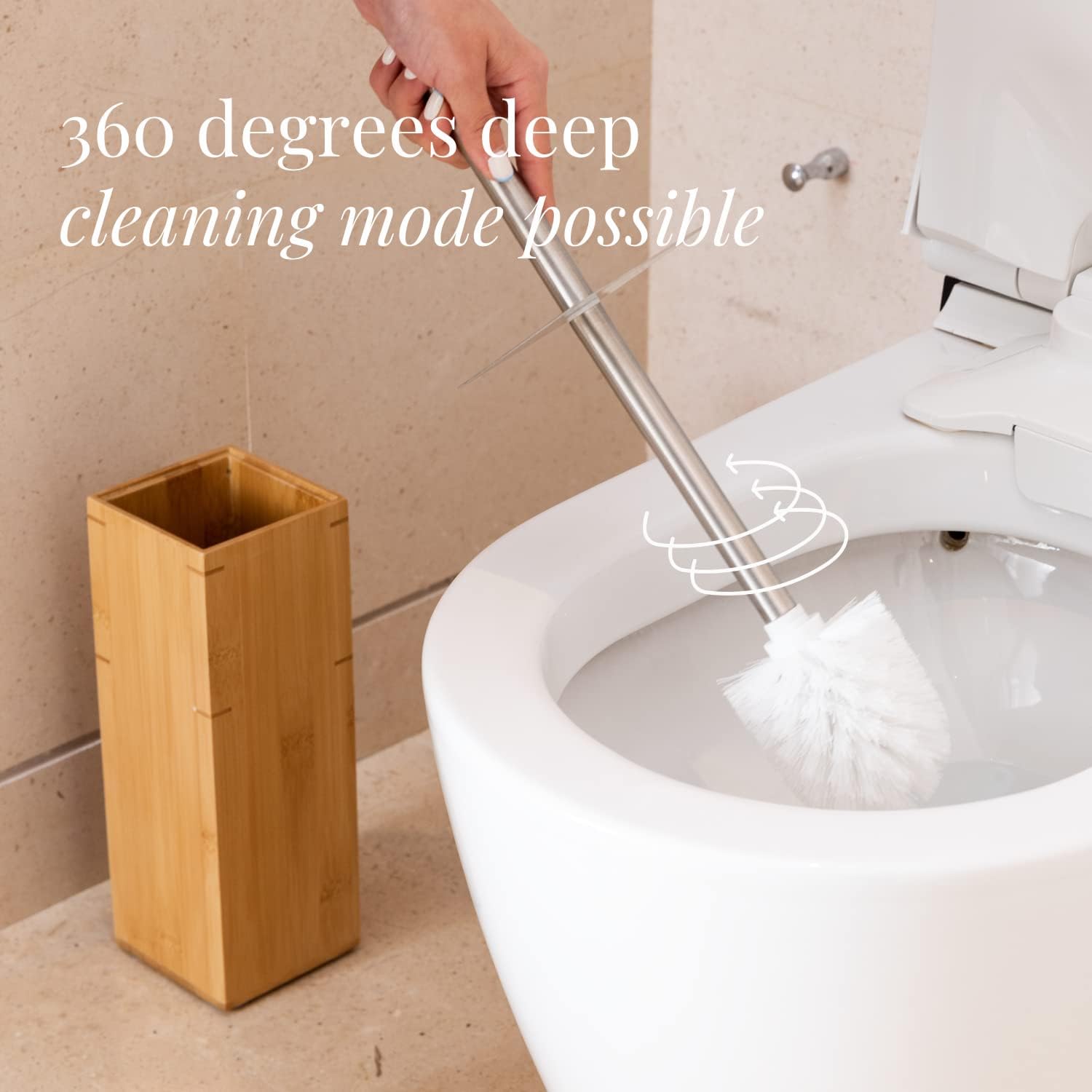GOBAM Bamboo Toilet Bowl Cleaner and Holder Set