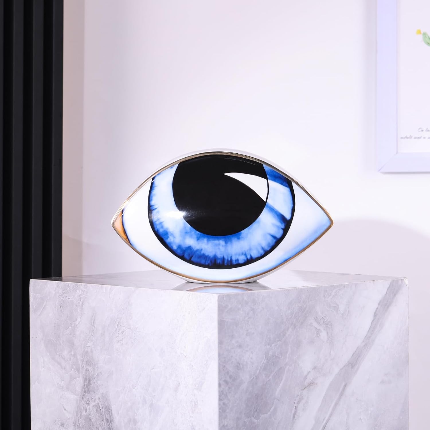 Blue Ceramic Eye Sculpture Modern Decor