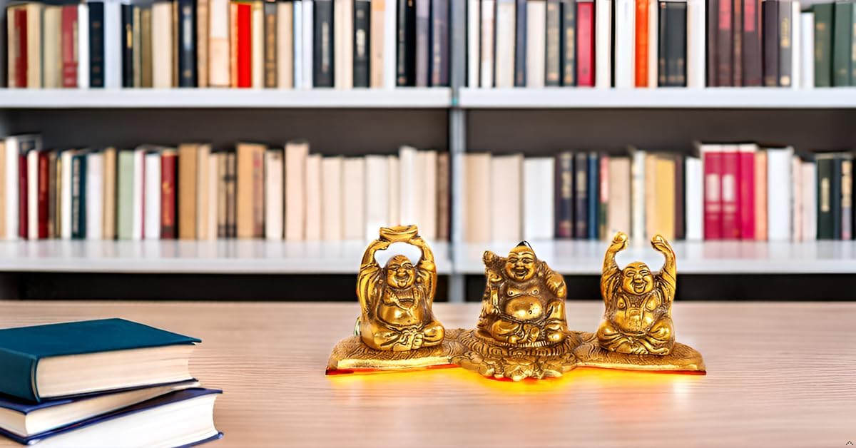 ETROVES Laughing Buddha Statue - 4 Inch Golden Feng Shui Decor