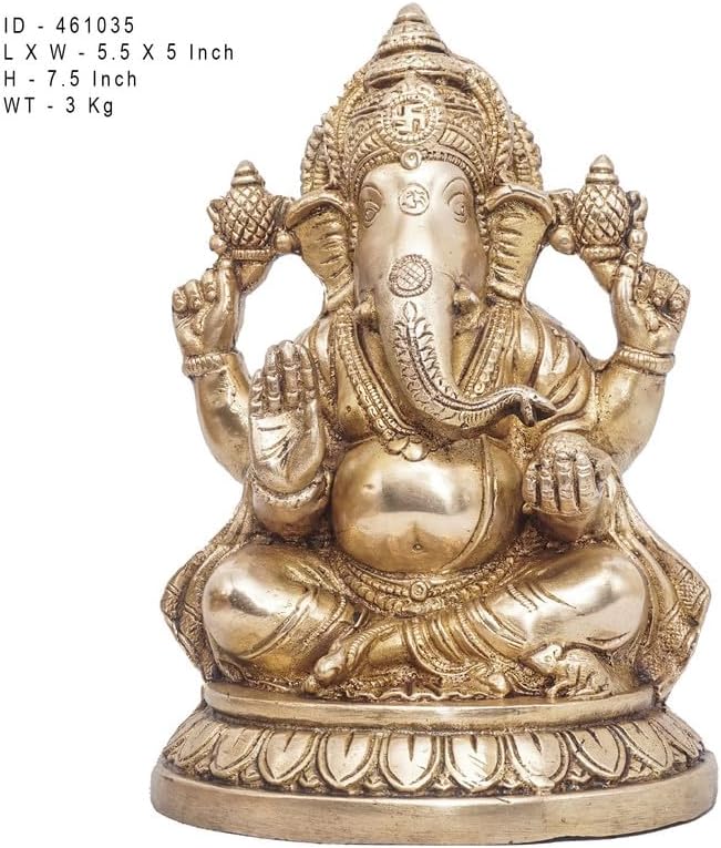 Statuestudio Brass Sitting Ganesha Idol Showpiece