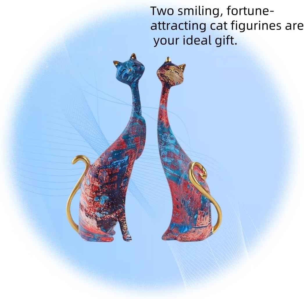 2 pcs Oil Painting Resin Cat Art Decor Sculptures