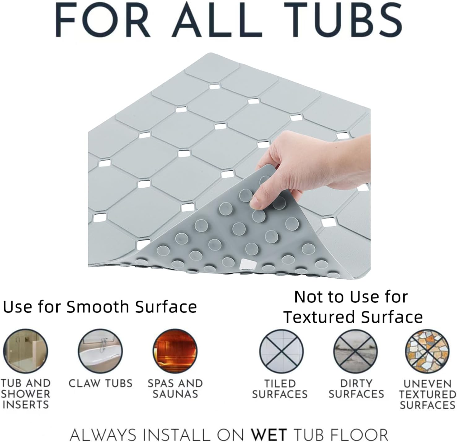 MeimeiDe Silicone Shower Mat 21x21 Non-Slip Bath Mat with Suction Cups