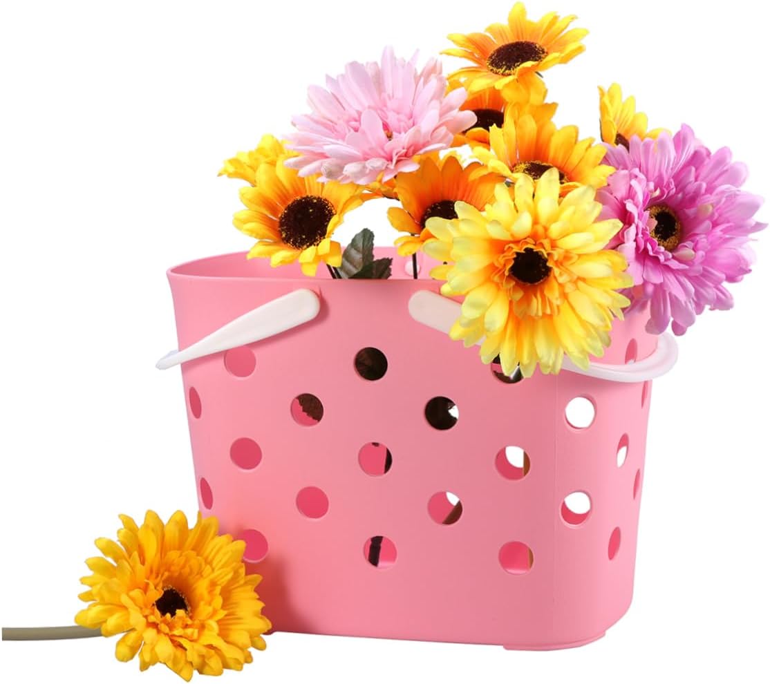 MAGICLULU Pink Plastic Bathroom Storage Handle Basket