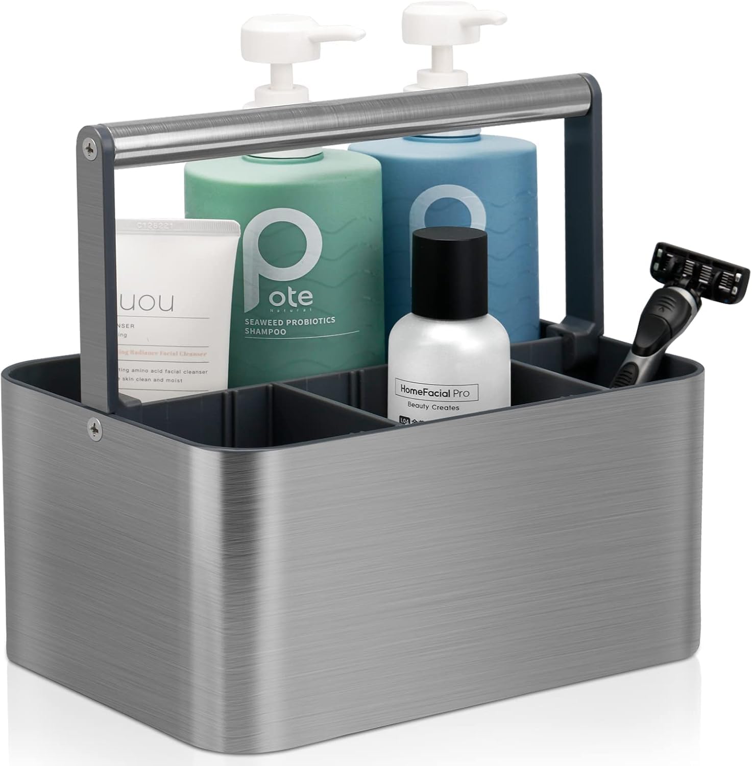 Portable Shower Caddy Basket with Adjustable Dividers and Handle - Gray