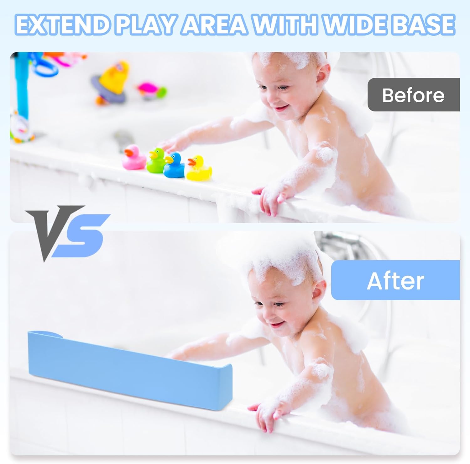 Bath Tub Splash Guard with Suction Cups and Play Shelf Blue