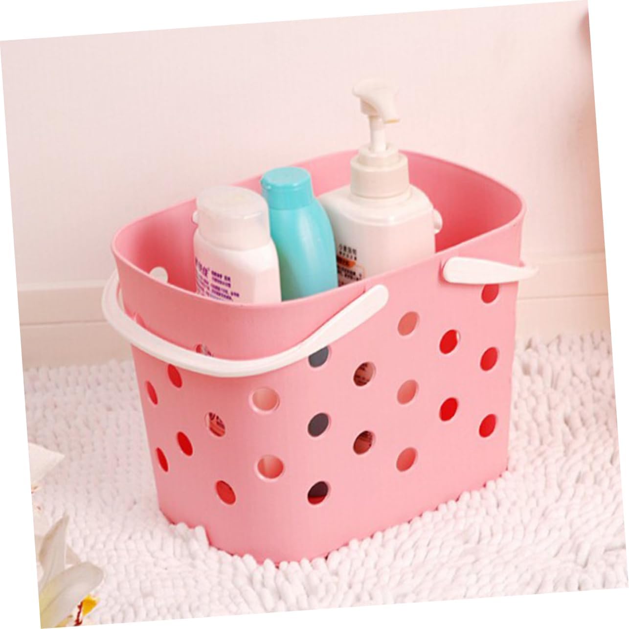 Anneome Cute Pink Plastic Storage Basket with Handles