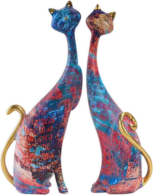 2 pcs Oil Painting Resin Cat Art Decor Sculptures