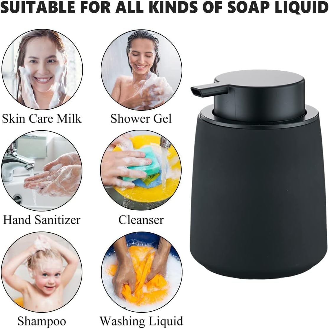Eyrozia 12Oz Black Ceramic Soap Dispenser