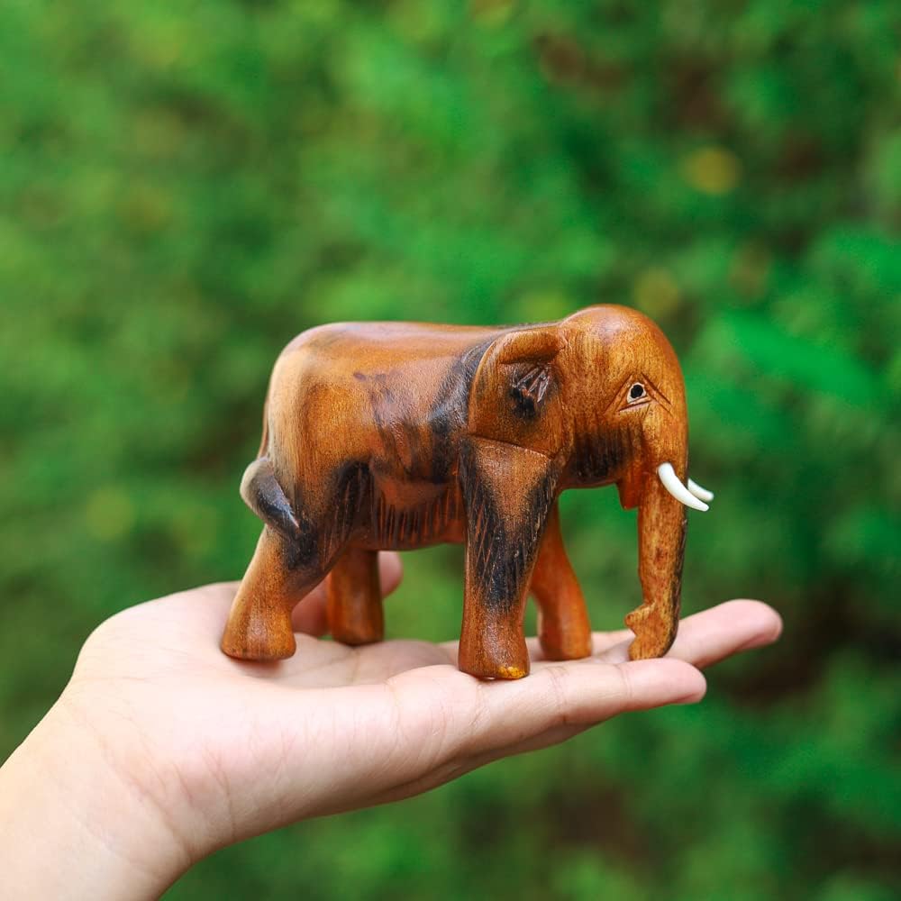 Thai Hand Carved Wooden Elephant Statue Brown