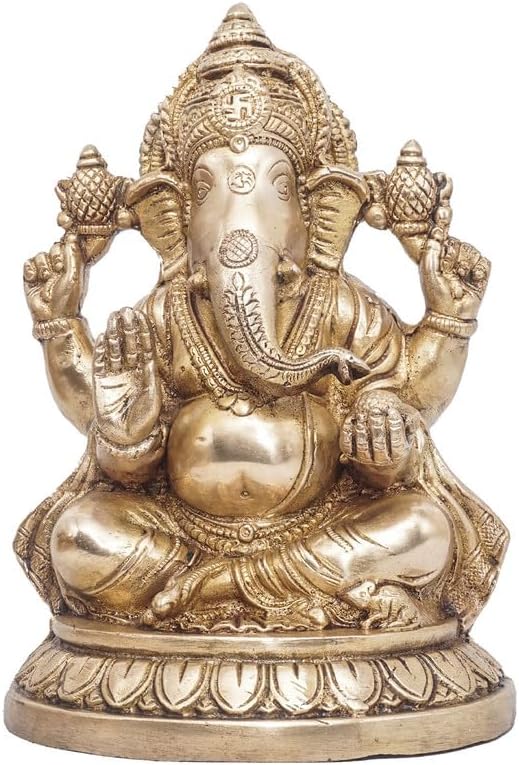 Statuestudio Brass Sitting Ganesha Idol Showpiece