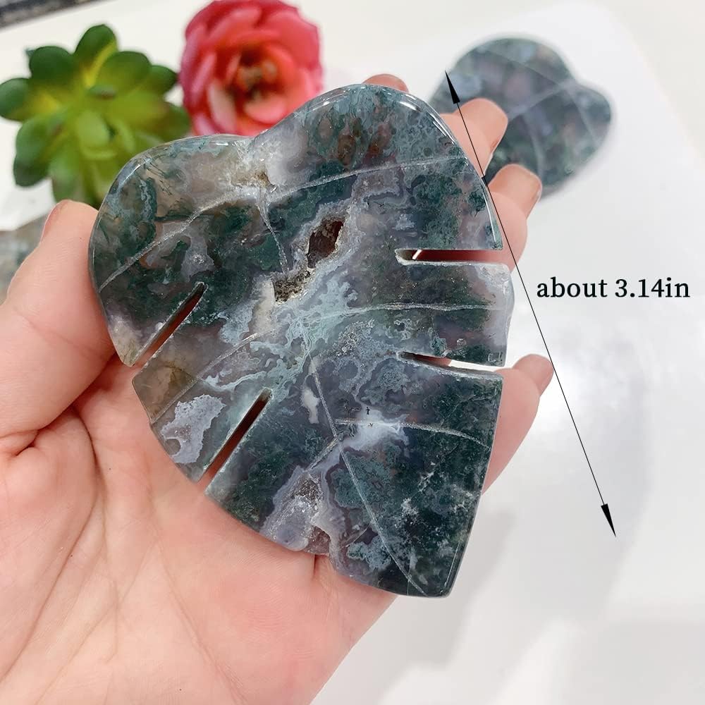 Runyangshi Natural Moss Agate Leaf Sculpture Decoration