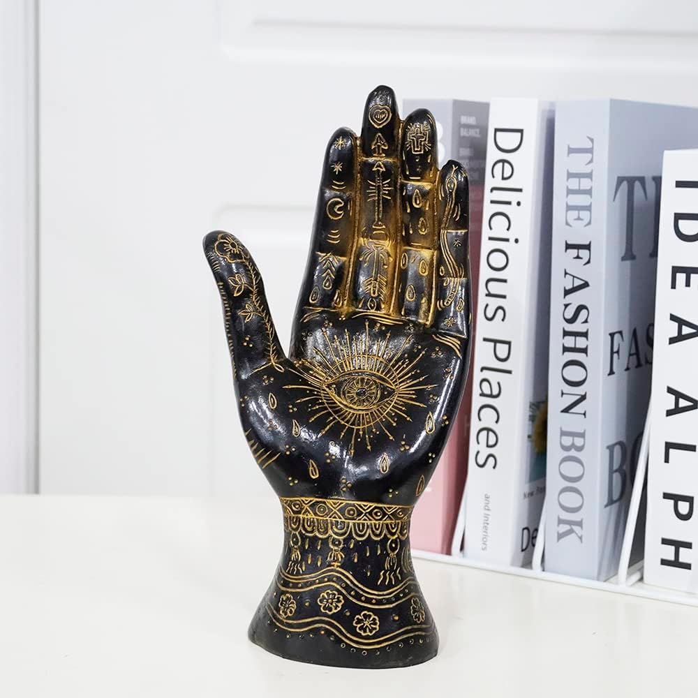 Skyant Palmistry Hand Resin Statue with Symbols Black