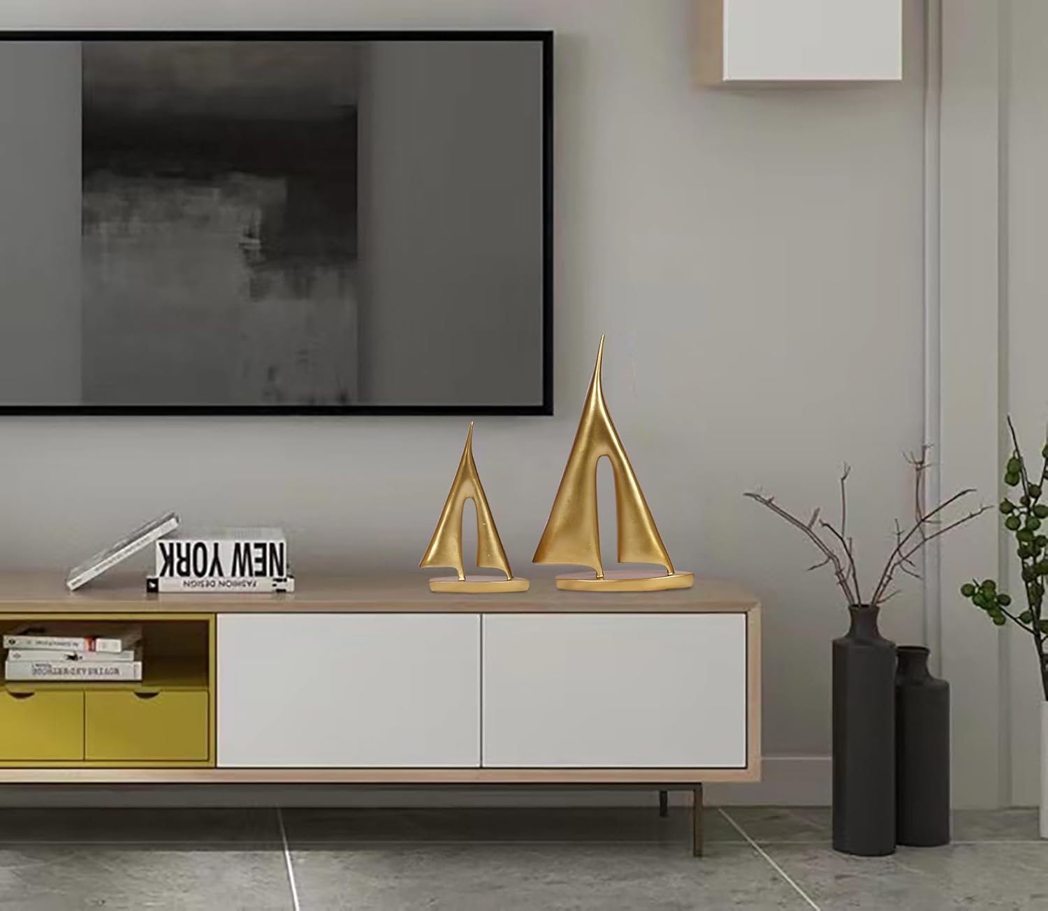 2 Pack Gold Sailboat Decor for Home Office