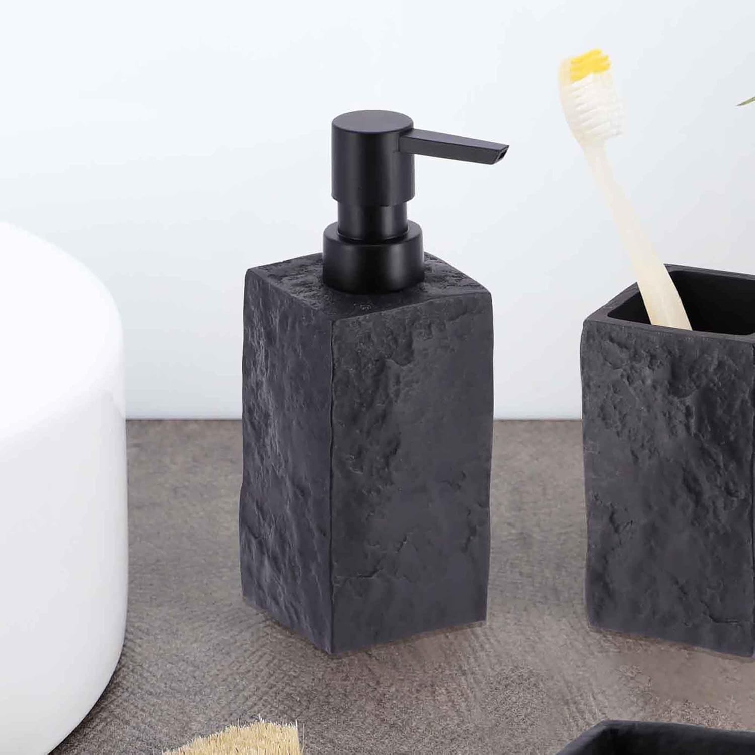 Bath Square Resin Soap Dispenser 9 FL OZ Black