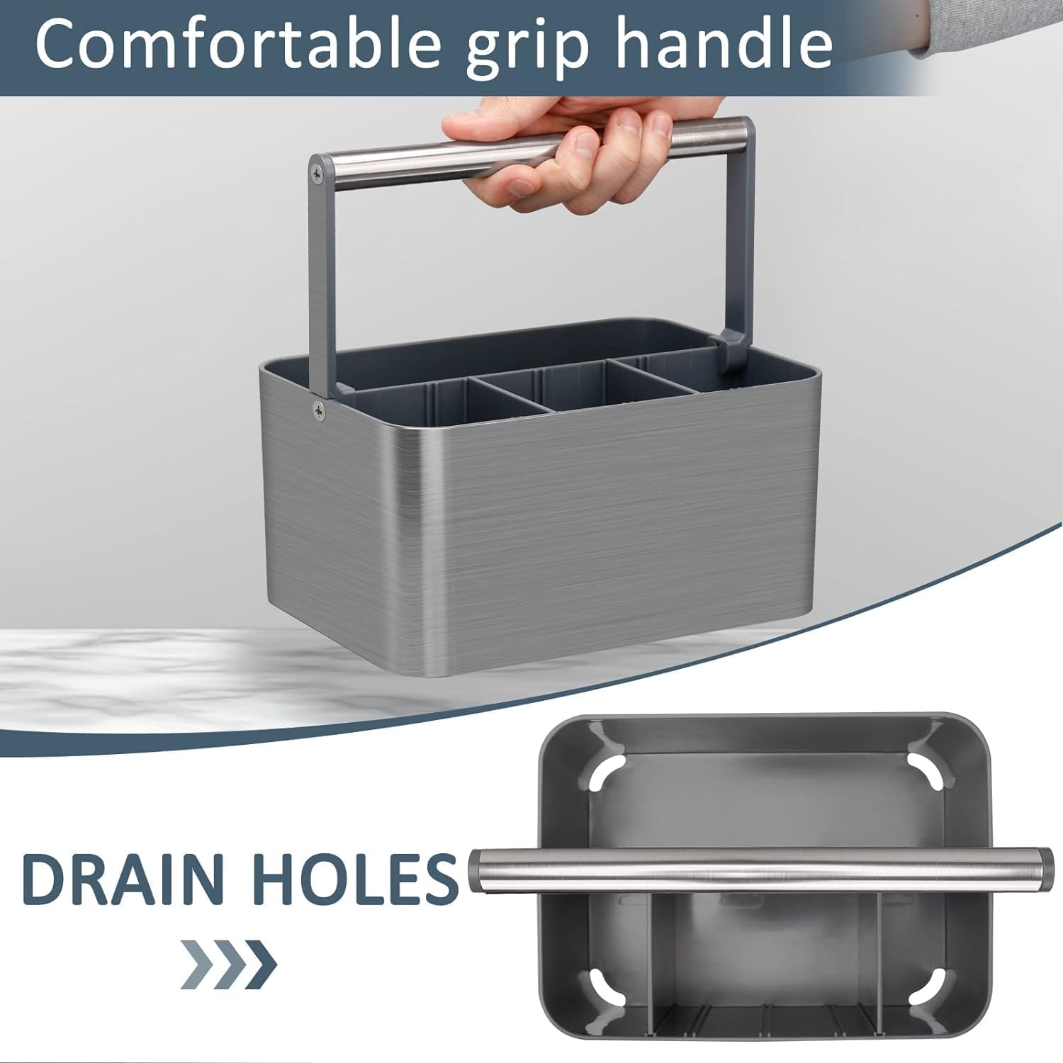 Portable Shower Caddy Basket with Adjustable Dividers and Handle - Gray