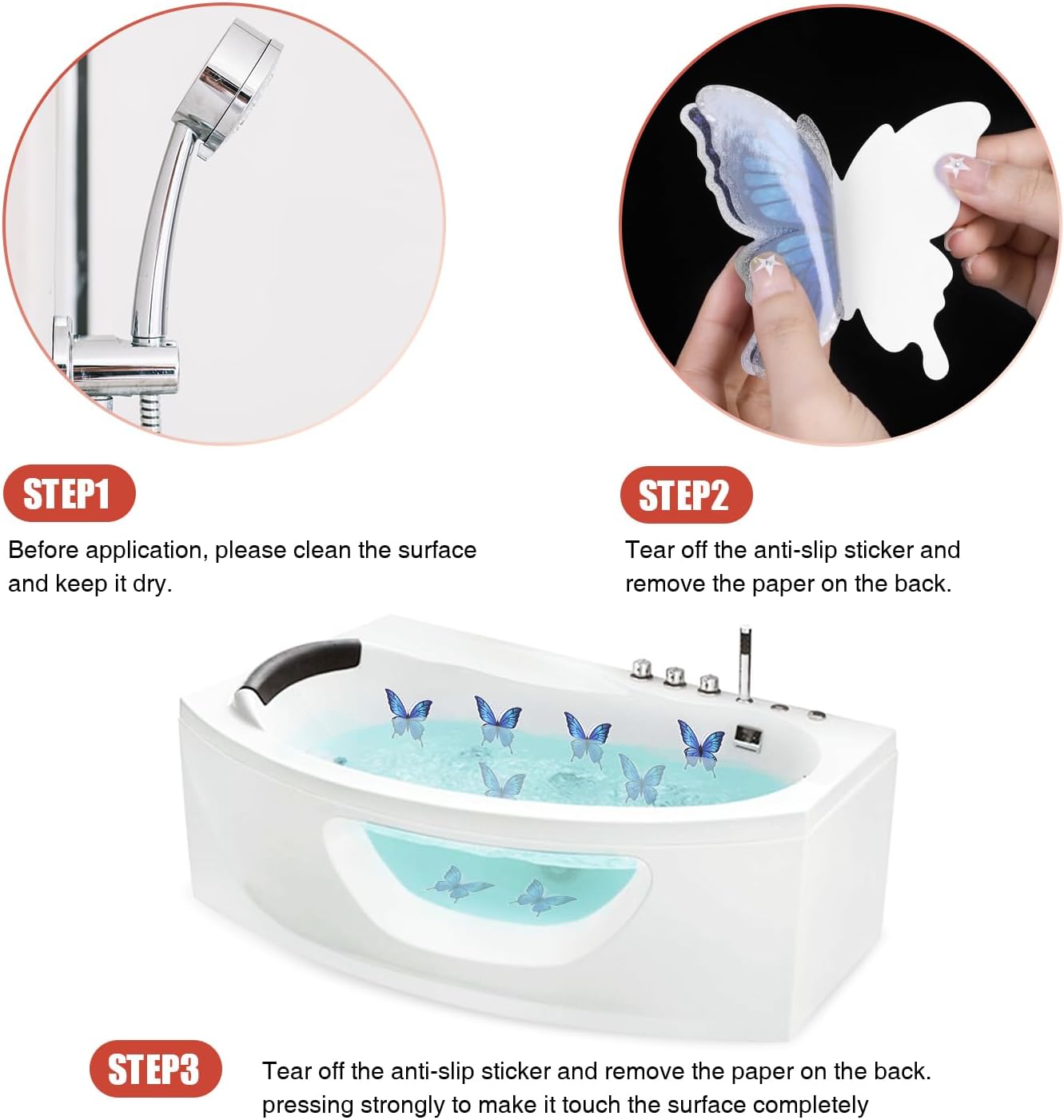 Secopad 20PCS Non-Slip Bathtub Butterfly Stickers - Blue