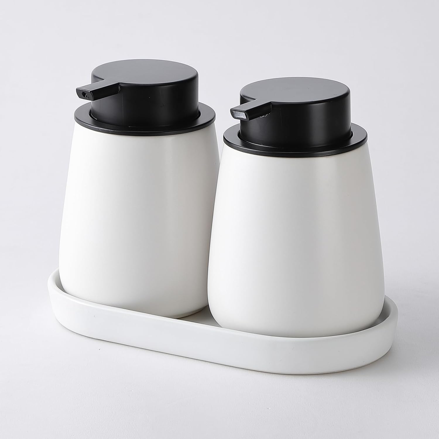 Eyrozia 12Oz White Ceramic Foam Soap Dispenser Set