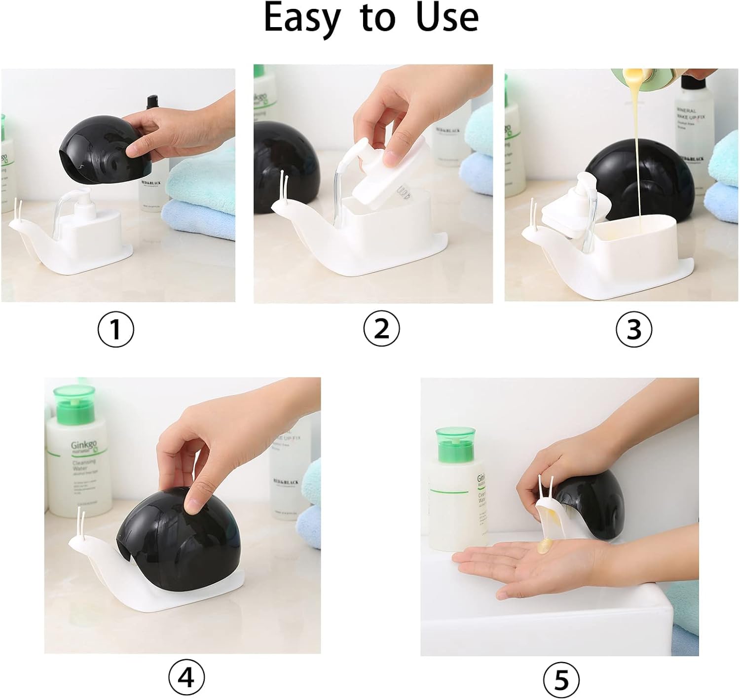 Cute Snail Hand Soap Dispenser 120ml Black