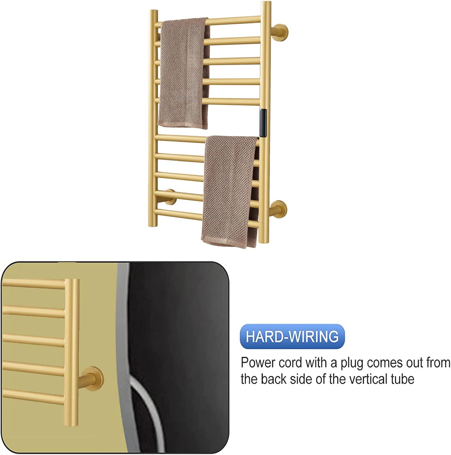 Gold Heated Towel Warmer with Built-In Timer
