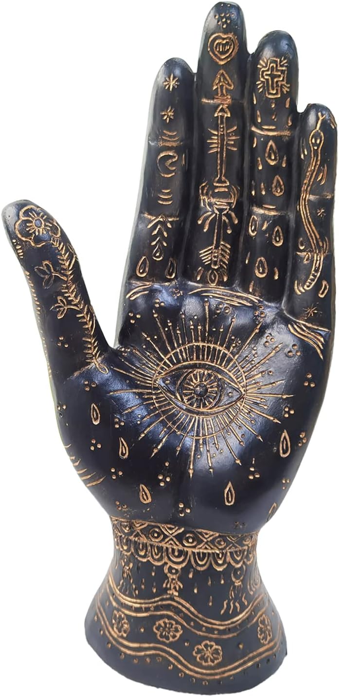 Skyant Palmistry Hand Resin Statue with Symbols Black