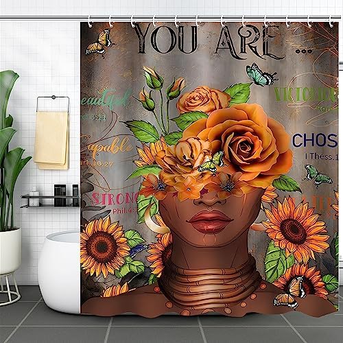 4Pcs African Woman Shower Curtain Set with Rugs and Hooks
