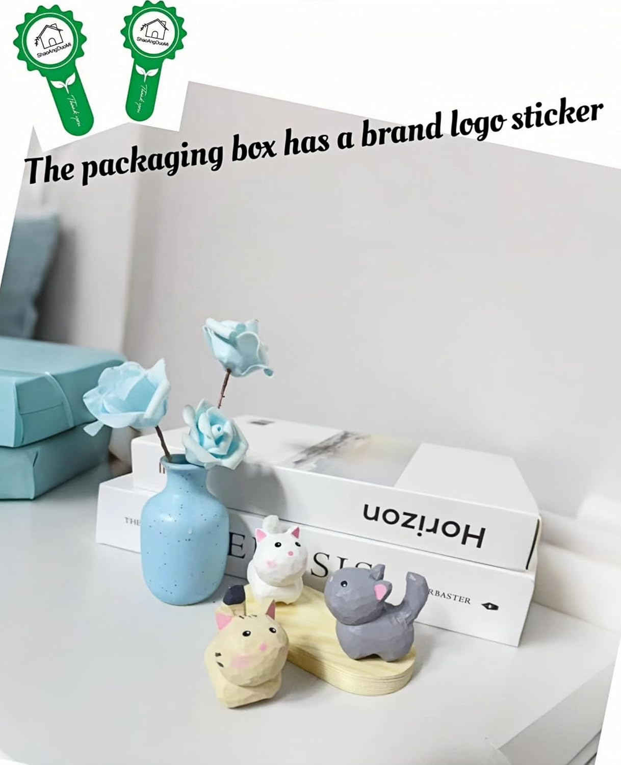ShaoAngDuoMi Cute Mini Carved Wooden Cat Figurines 4PCS