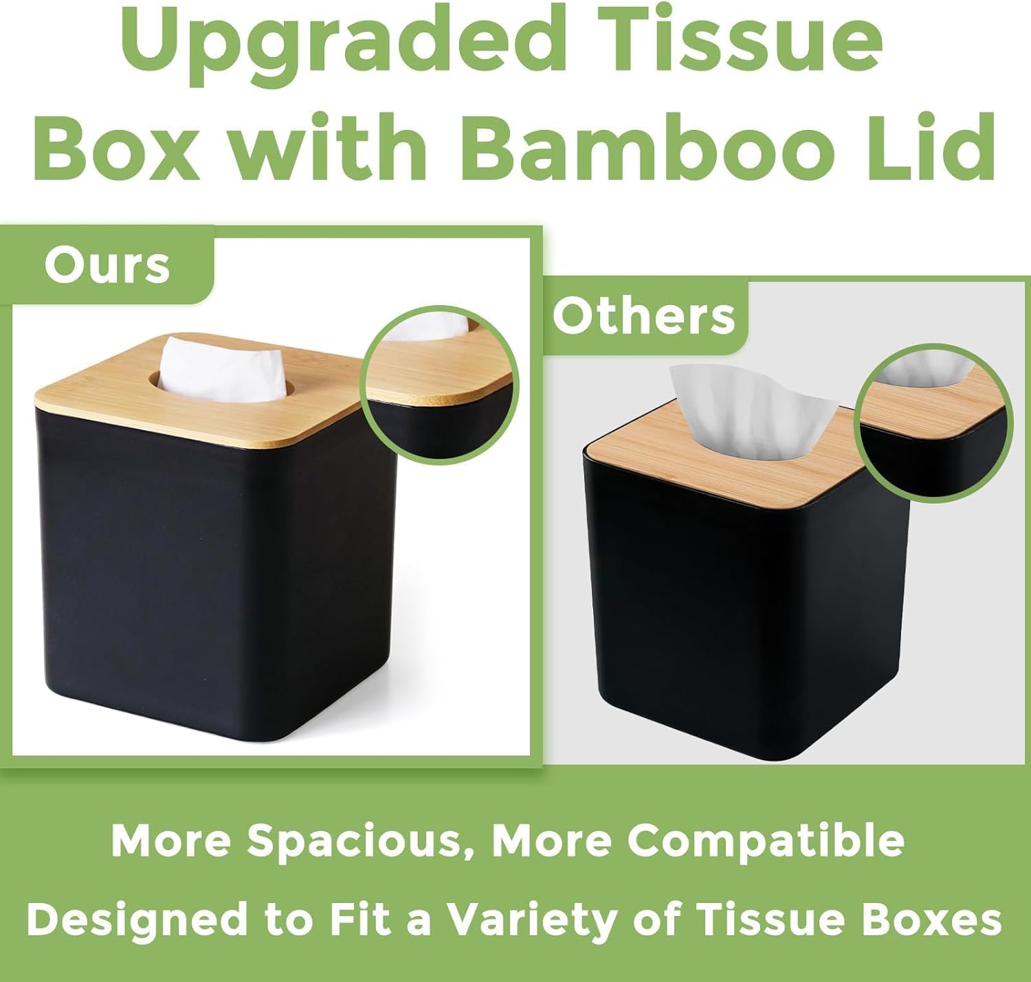 Bamboo Tissue Box Cover for Bathrooms and Desks