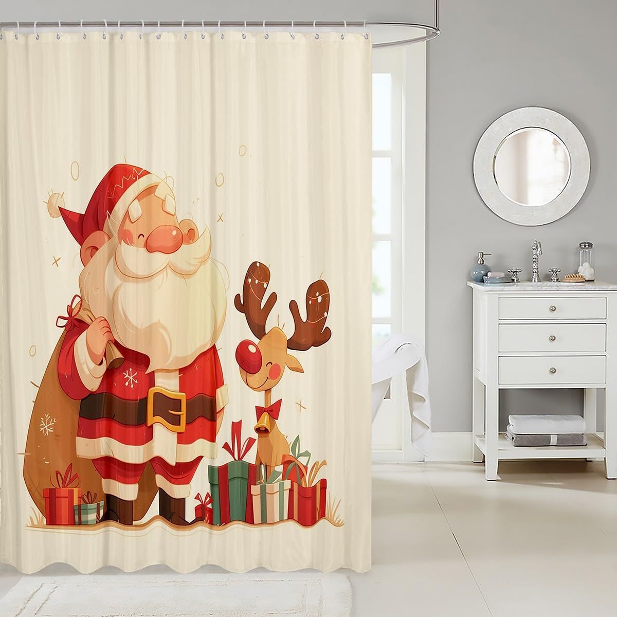 Feelyou Christmas Shower Curtain Set 72x78 Santa Deer Elk