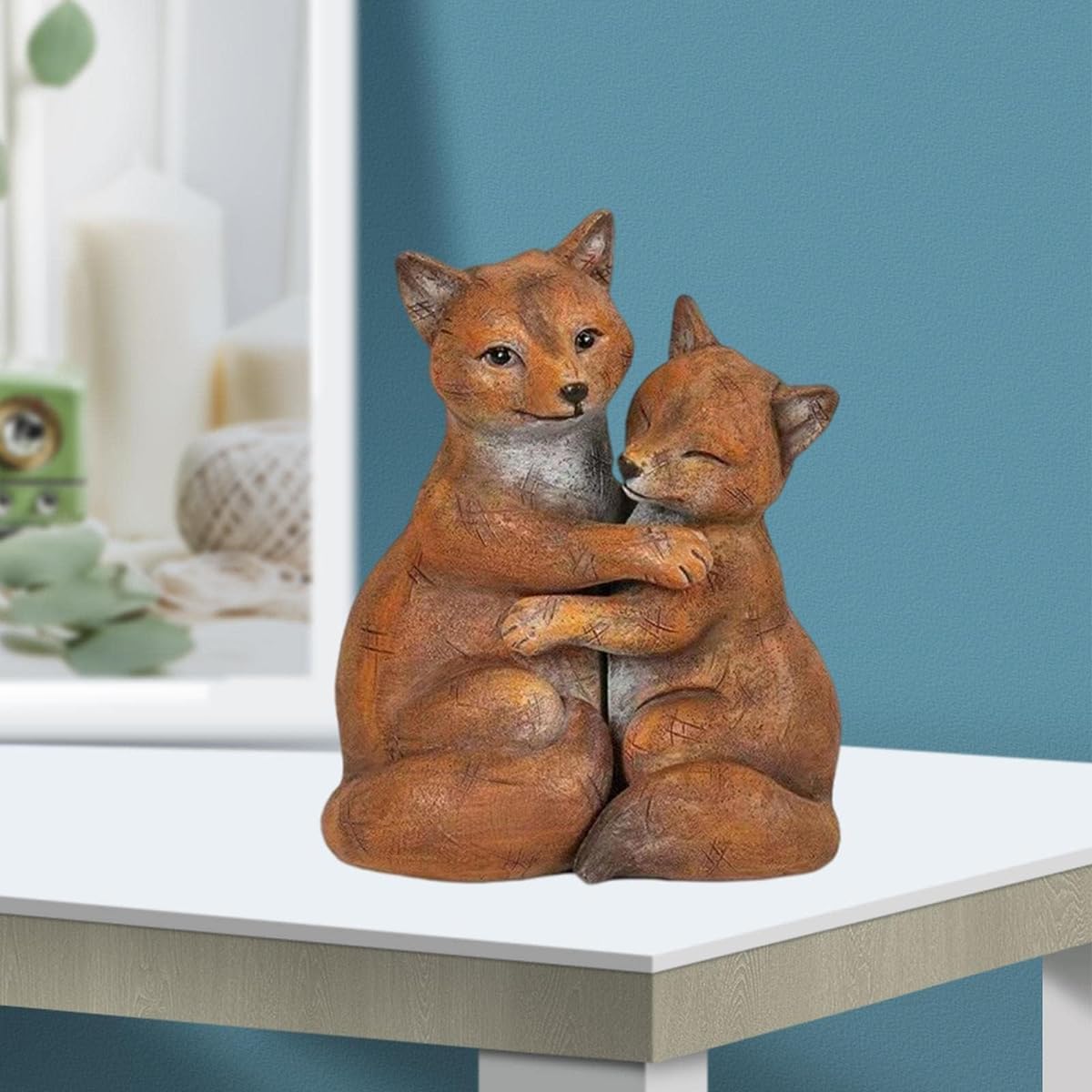 Cute Hugging Couple Fox Sculpture Valentines Decoration
