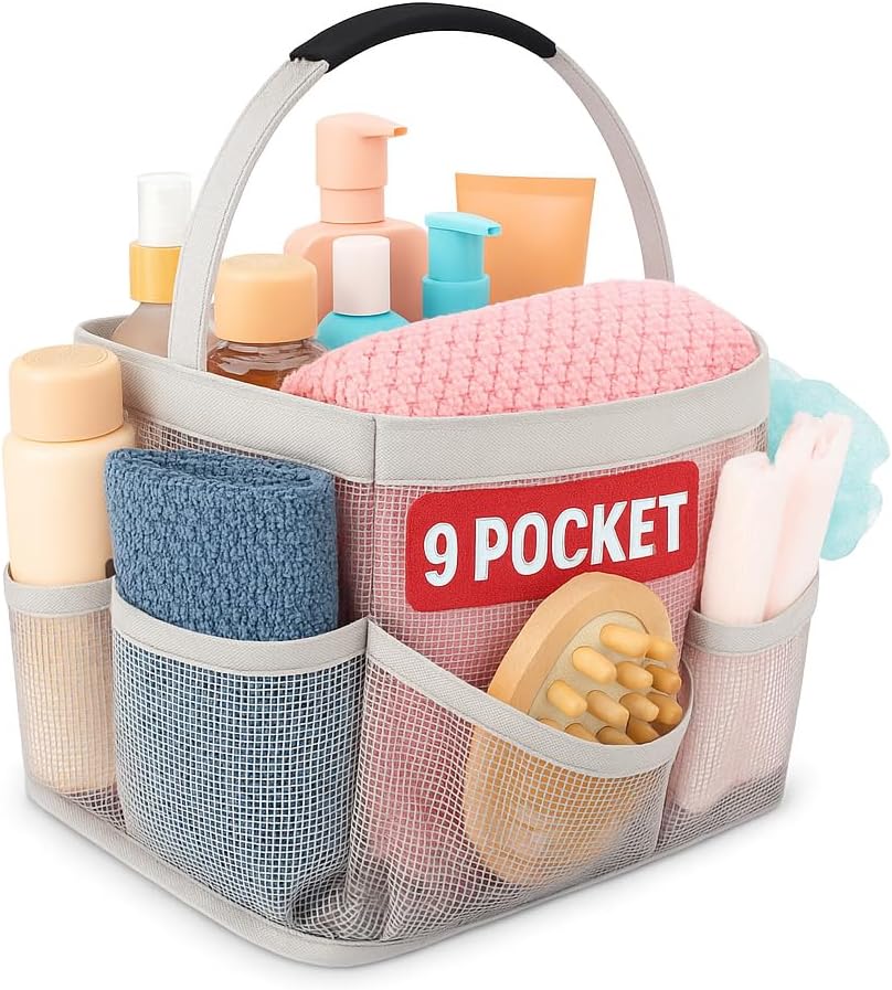 Masirs Mesh Shower Caddy Bag - 9 Pocket Grey