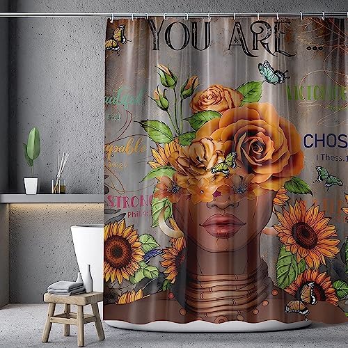 4Pcs African Woman Shower Curtain Set with Rugs and Hooks