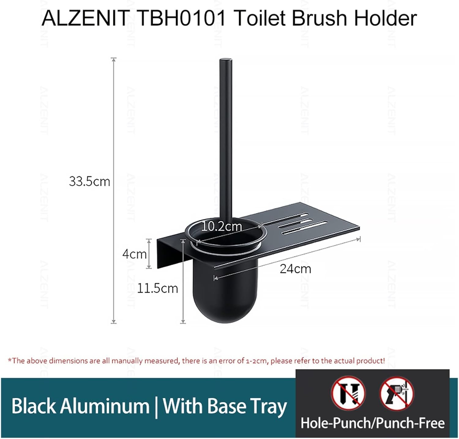 FFBINBIN Toilet Brush Holder Matte Black Aluminum 1