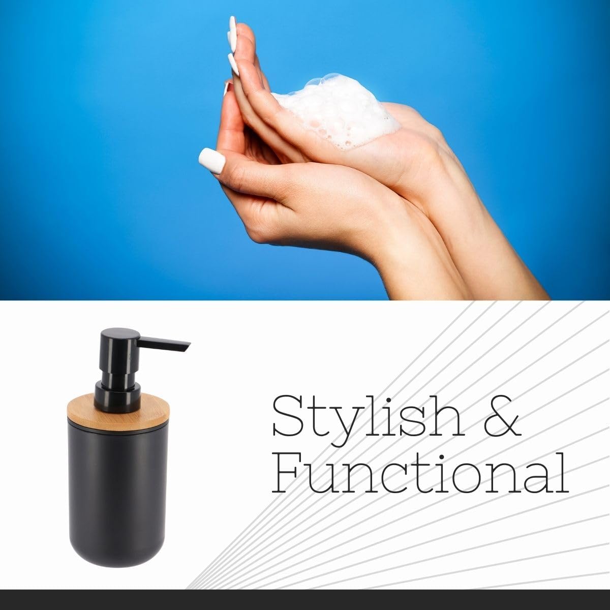 Black Soap Dispenser with Bamboo Top - 10 fl oz