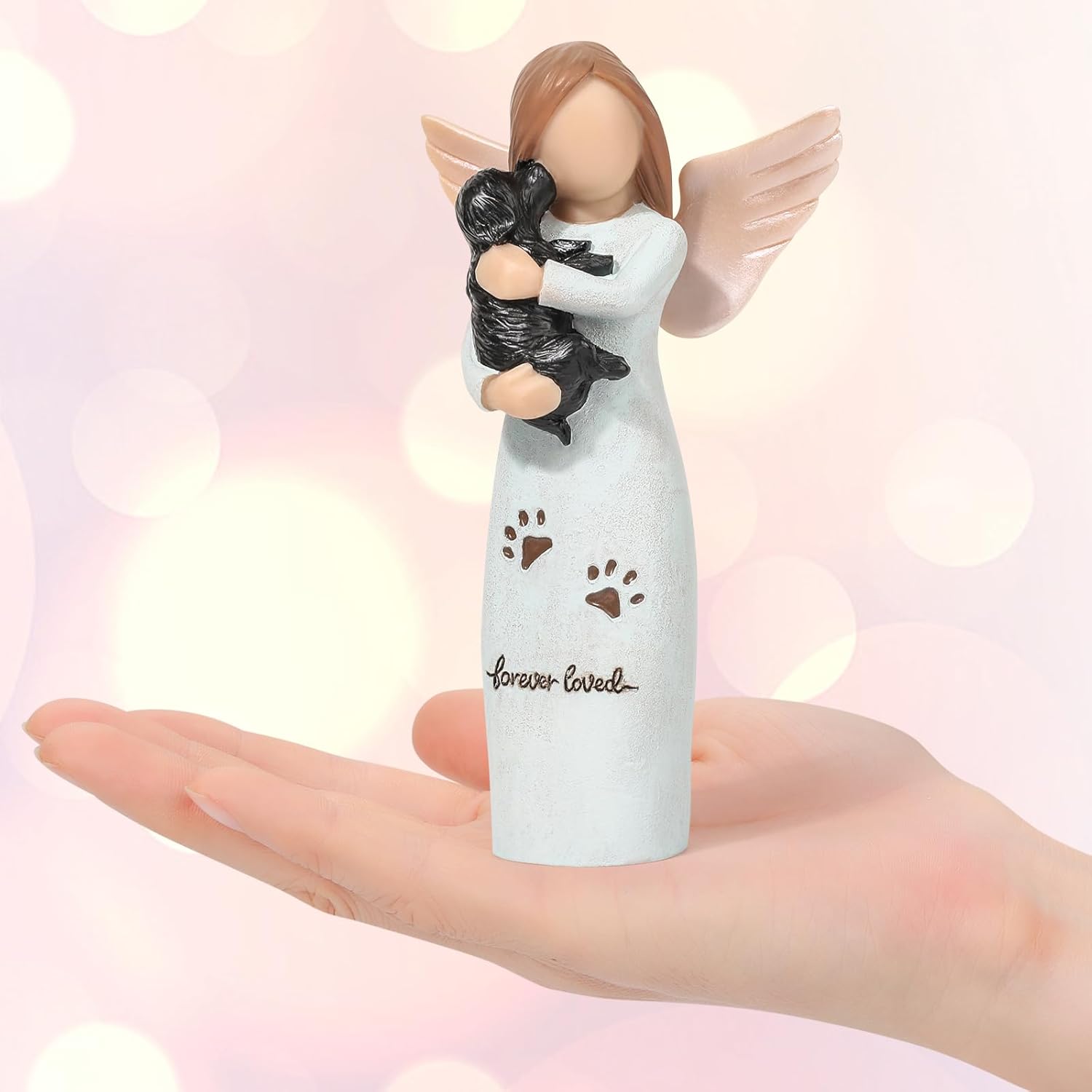 Yuideary Dog Memorial Gift - Angel Girl with Black Dog Figurine