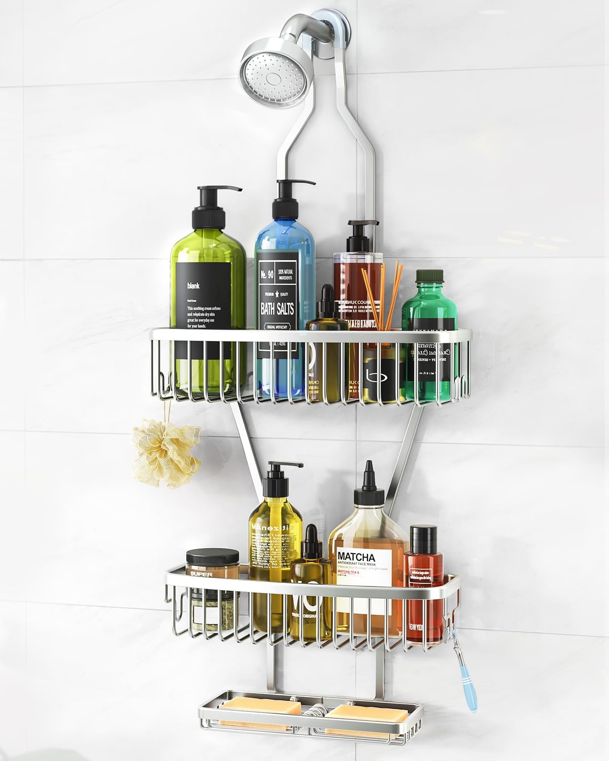 Skyapex Shower Caddy Hanging Organizer with Extra Large Shelf and 3 Tier Design