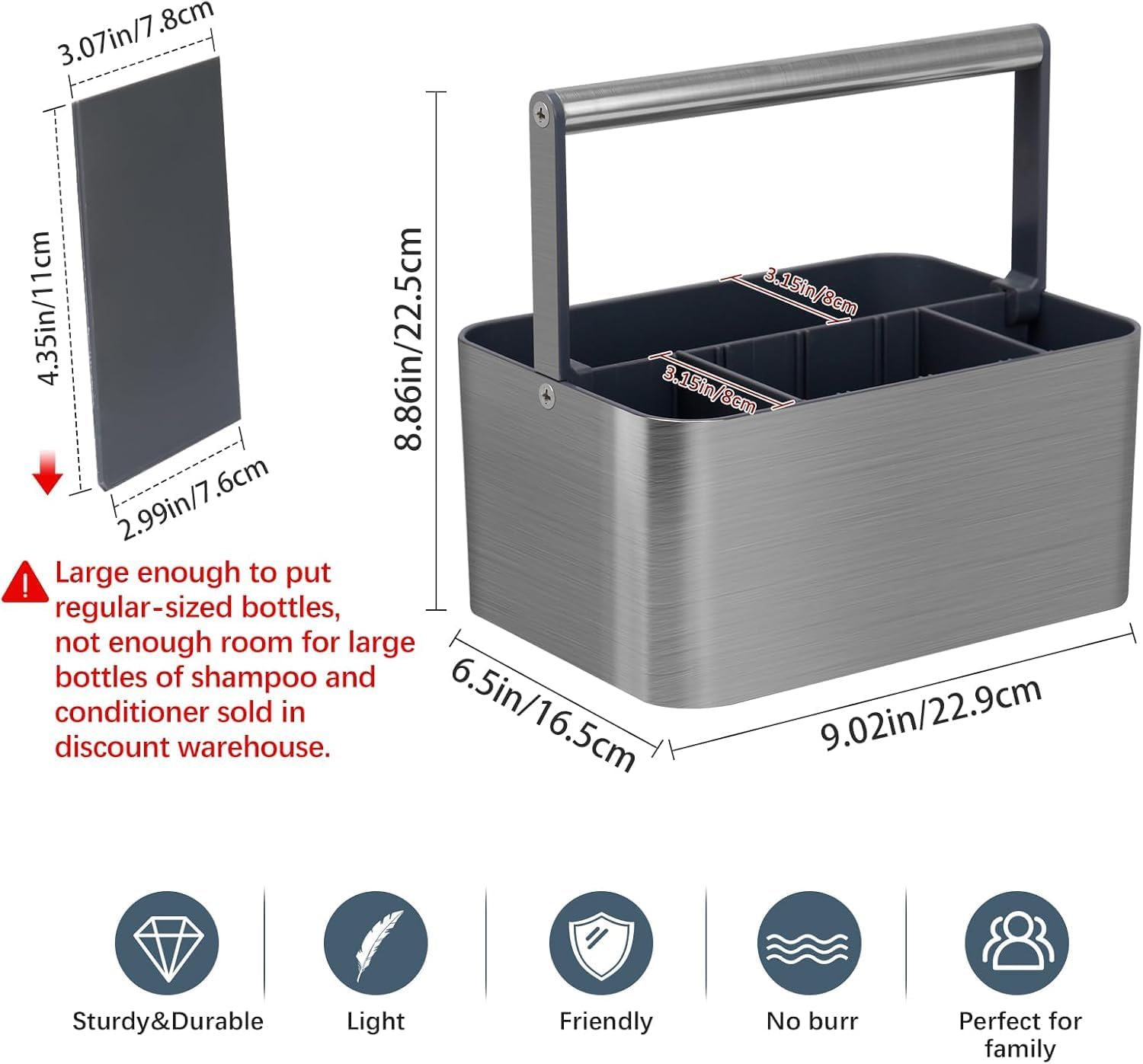 Portable Shower Caddy Basket with Adjustable Dividers and Handle - Gray