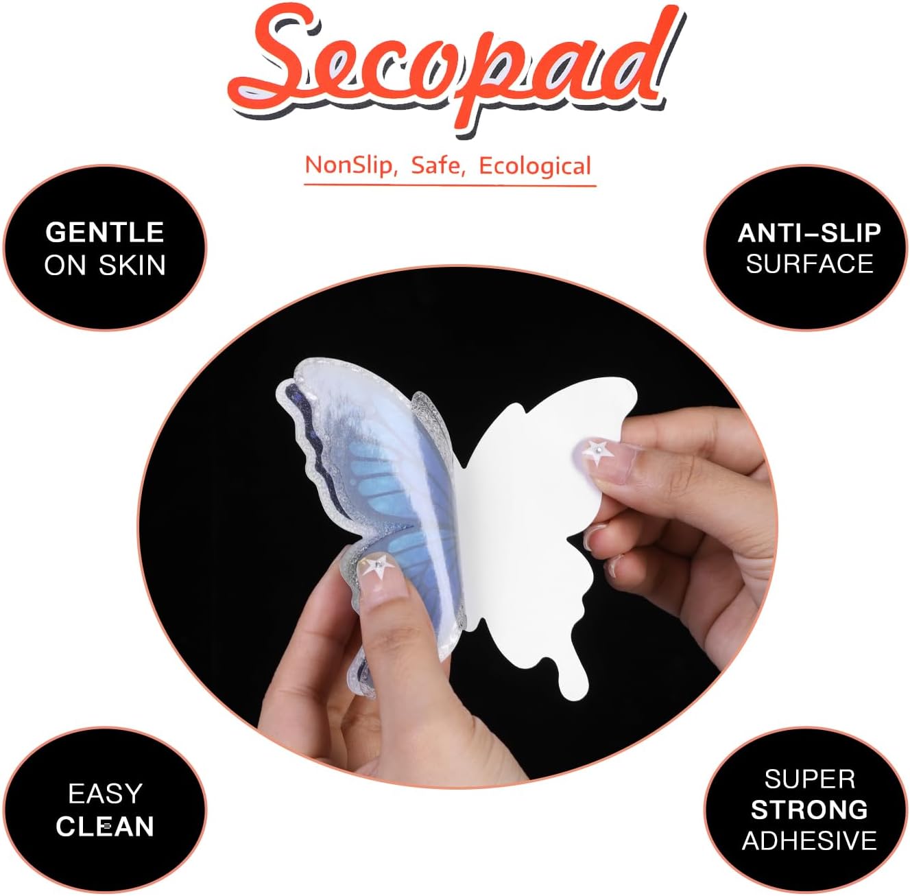 Secopad 20PCS Non-Slip Bathtub Butterfly Stickers - Blue