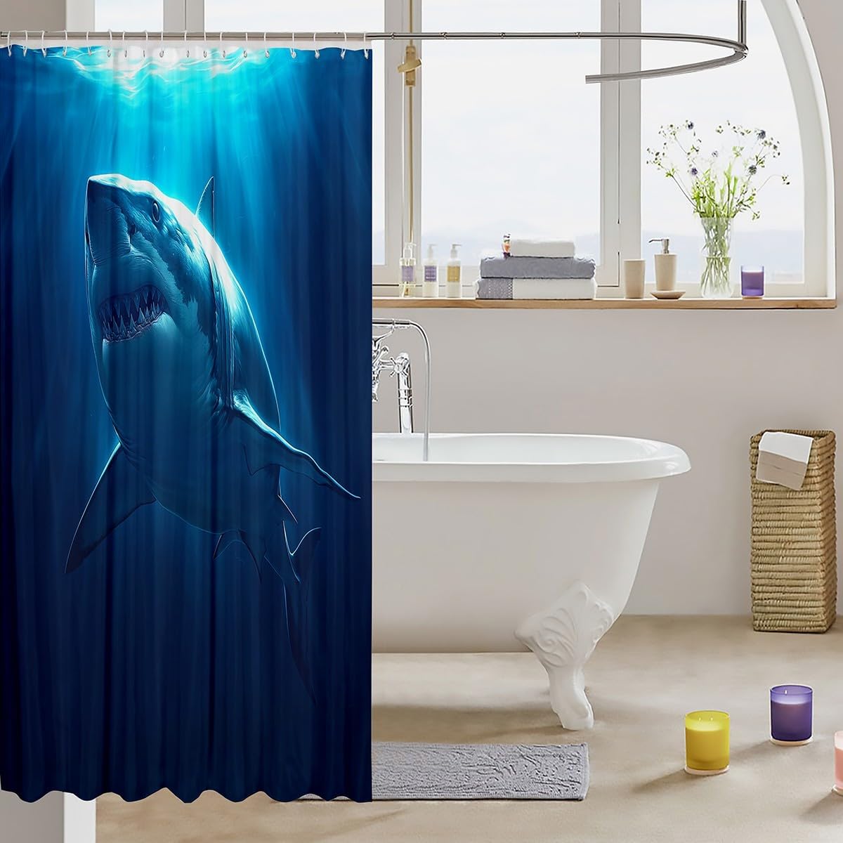 Erosebridal Shark Shower Curtain Set for Kids Men