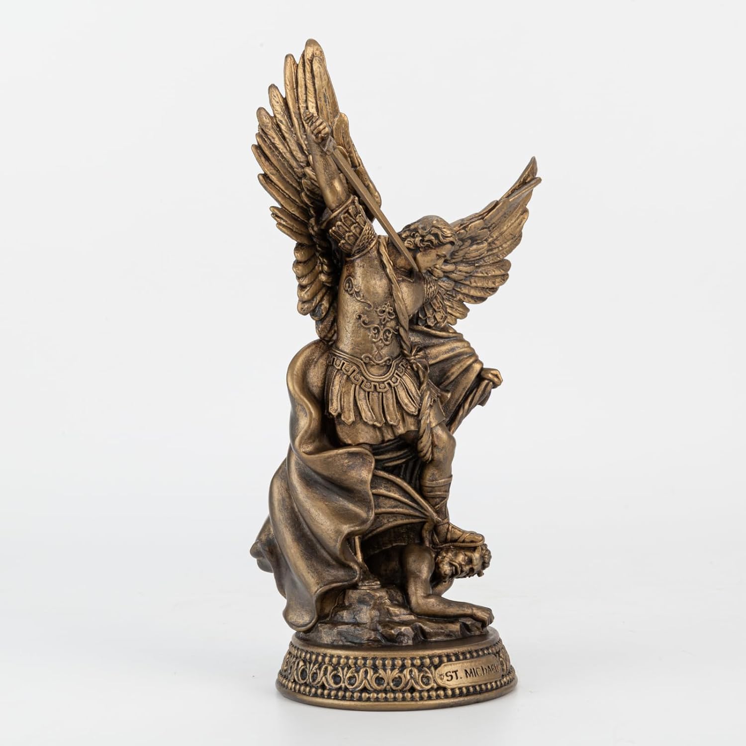 8 H Saint Michael Black Bronze Statue Religious Protection Sculpture