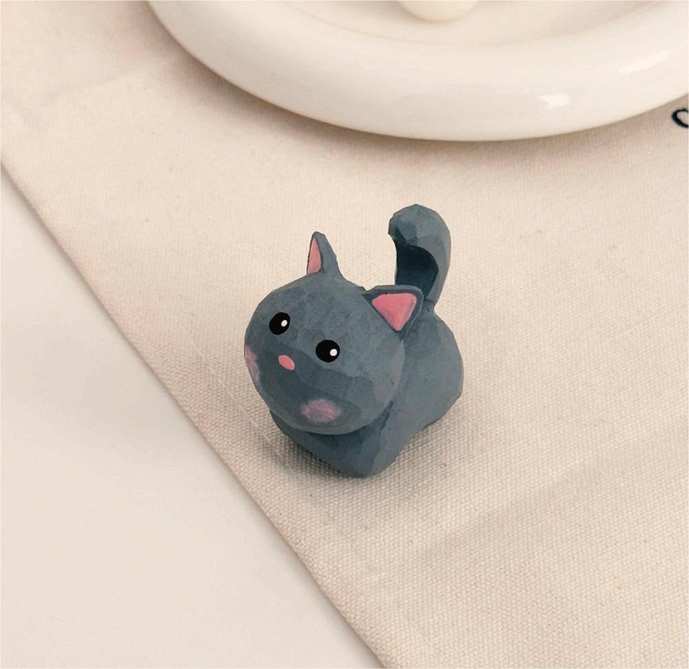 ShaoAngDuoMi Cute Mini Carved Wooden Cat Figurines 4PCS